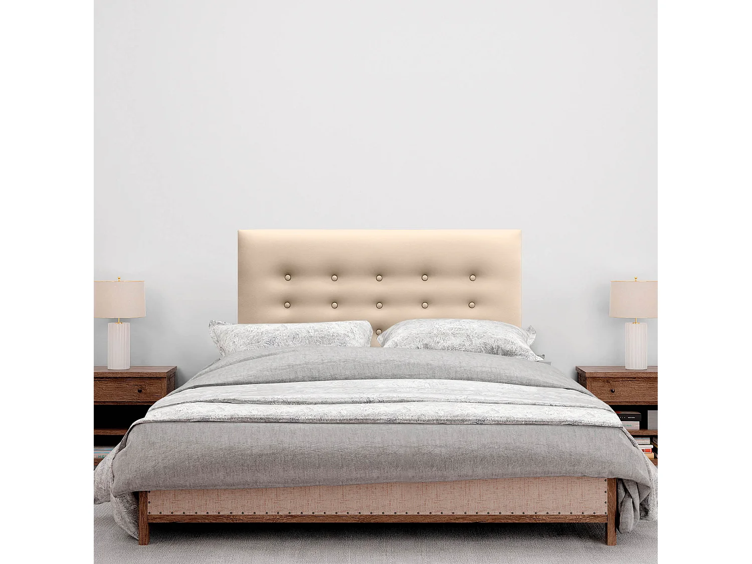 DHOME Tête de lit en simili cuir avec 3 rangées de boutons Tête de lit rembourrée pour lit de luxe (Champagne, 110cm)