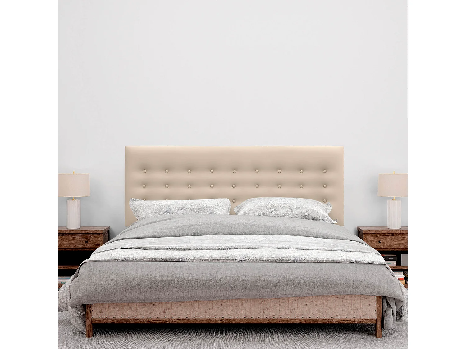 DHOME Kopfteil de Kunstleder mit 3 Knopfreihen und Beinen gepolstertes luxuriöses Bettkopfteil (Beige, 160cm)