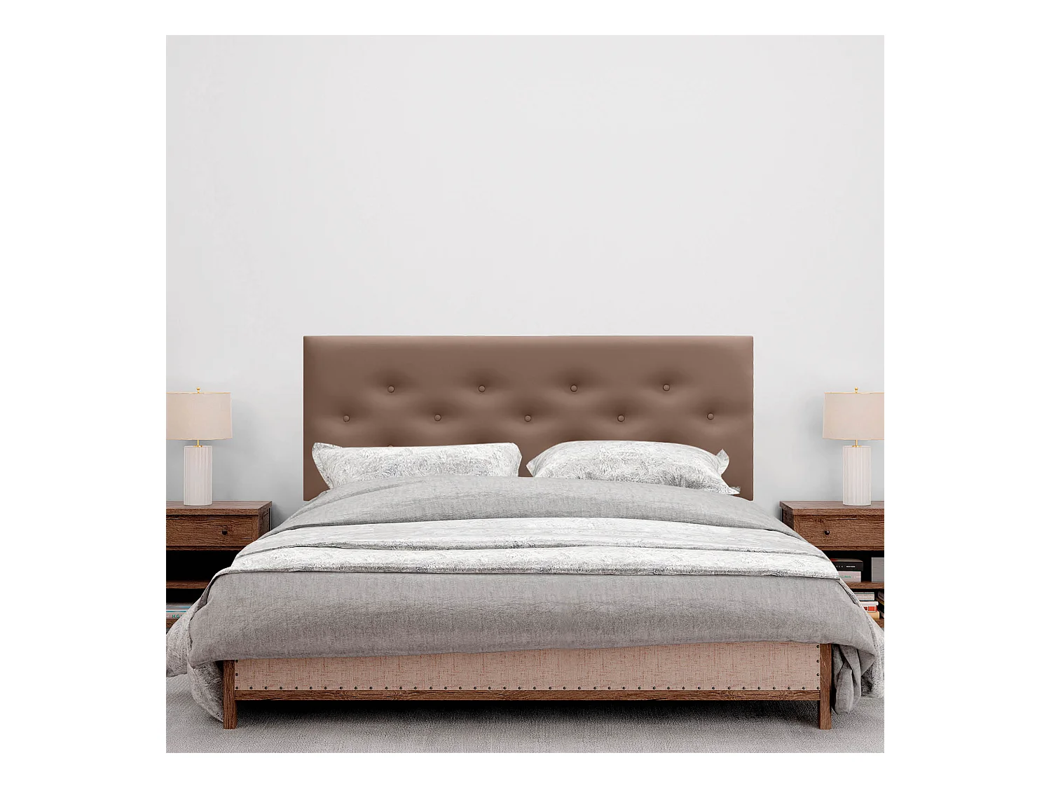 DHOME Tête de lit en simili cuir avec 3 rangées de boutons entrelacés Tête de lit rembourrée pour lit de luxe (Argile, 150cm)
