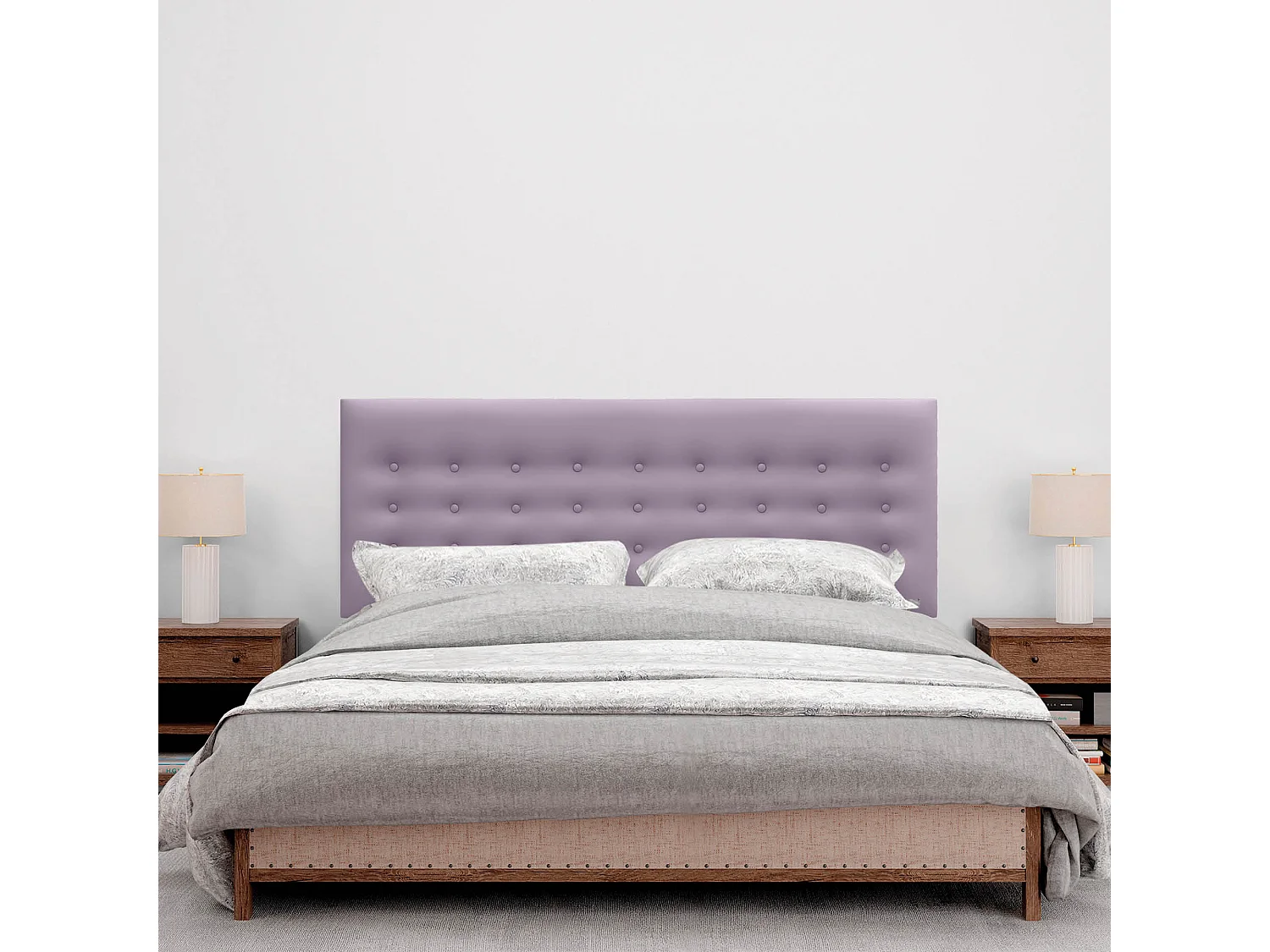 DHOME Tête de lit en simili cuir avec 3 rangées de boutons Tête de lit rembourrée pour lit de luxe (Lilas, 145cm)