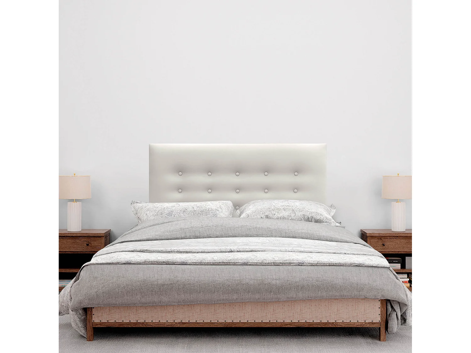 DHOME Kopfteil de Kunstleder mit 3 Knopfreihen und Beinen gepolstertes luxuriöses Bettkopfteil (Blanco Hueso, 95cm)