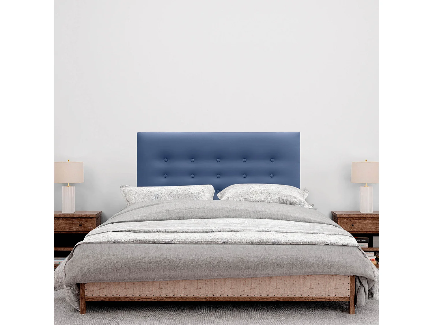 DHOME Tête de Lit en Similicuir avec 3 Rangées de Boutons Tête de Lit Rembourrée de Luxe (Bleu, 105cm)
