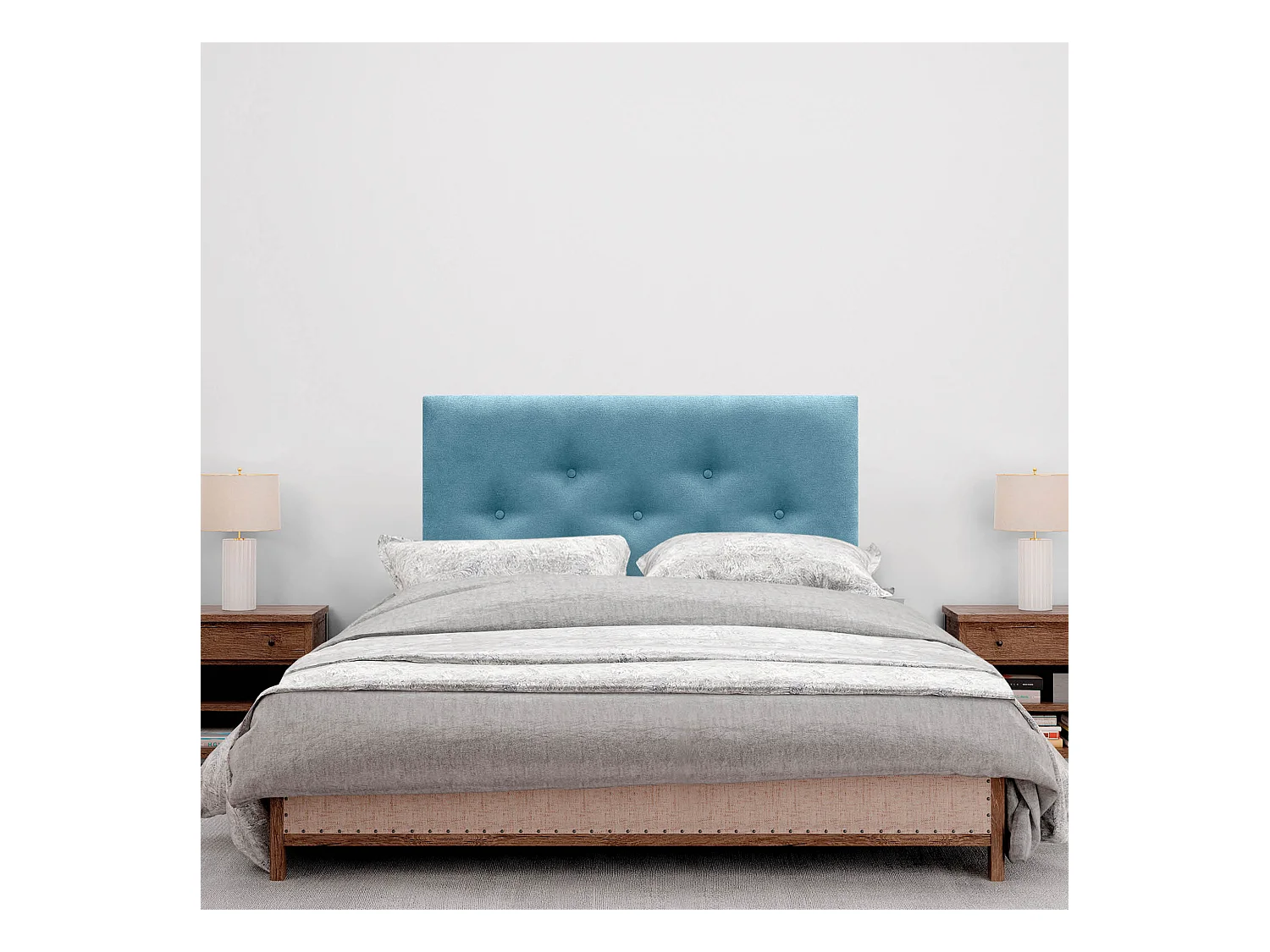 DHOME Tête de Lit en Tissu ACUALINE avec 3 Rangées Entrelacées de Boutons et Pieds Tête de Lit Capitonnée de Luxe(Turquoise, 95cm)