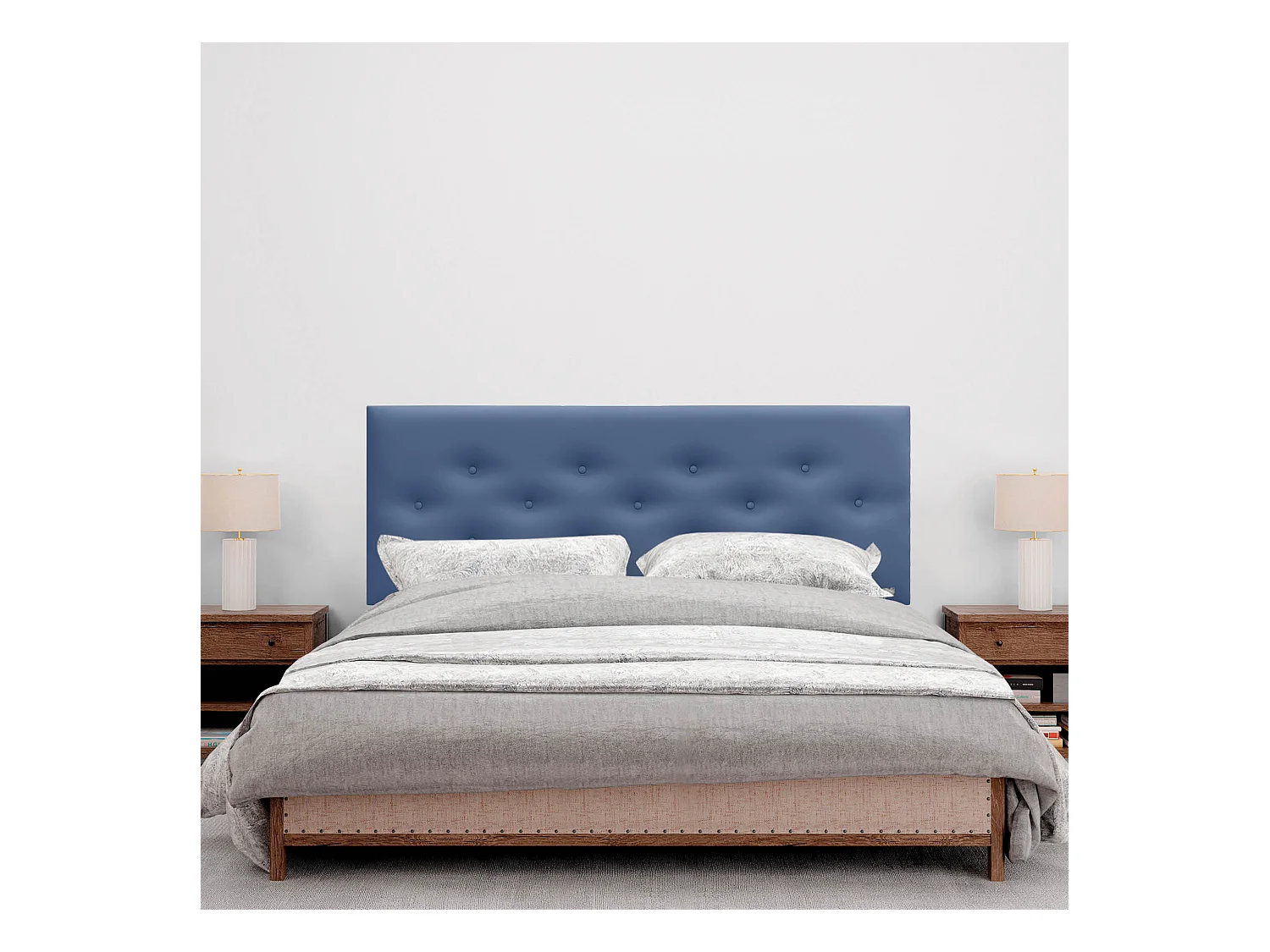 DHOME Tête de Lit en Similicuir avec 3 Rangées de Boutons Entrelacées Tête de Lit Rembourrée de Luxe (Bleu, 135cm)