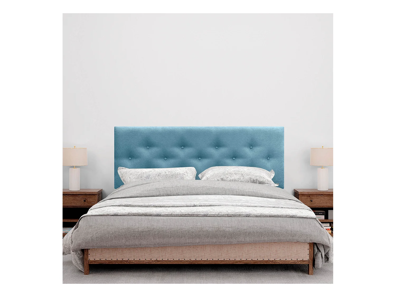 DHOME Testiera in Tessuto ACUALINE con 3 File Intercalate di Bottoni e Piedini Testiera Imbottita Letto di Lusso (Turchese, 135cm)