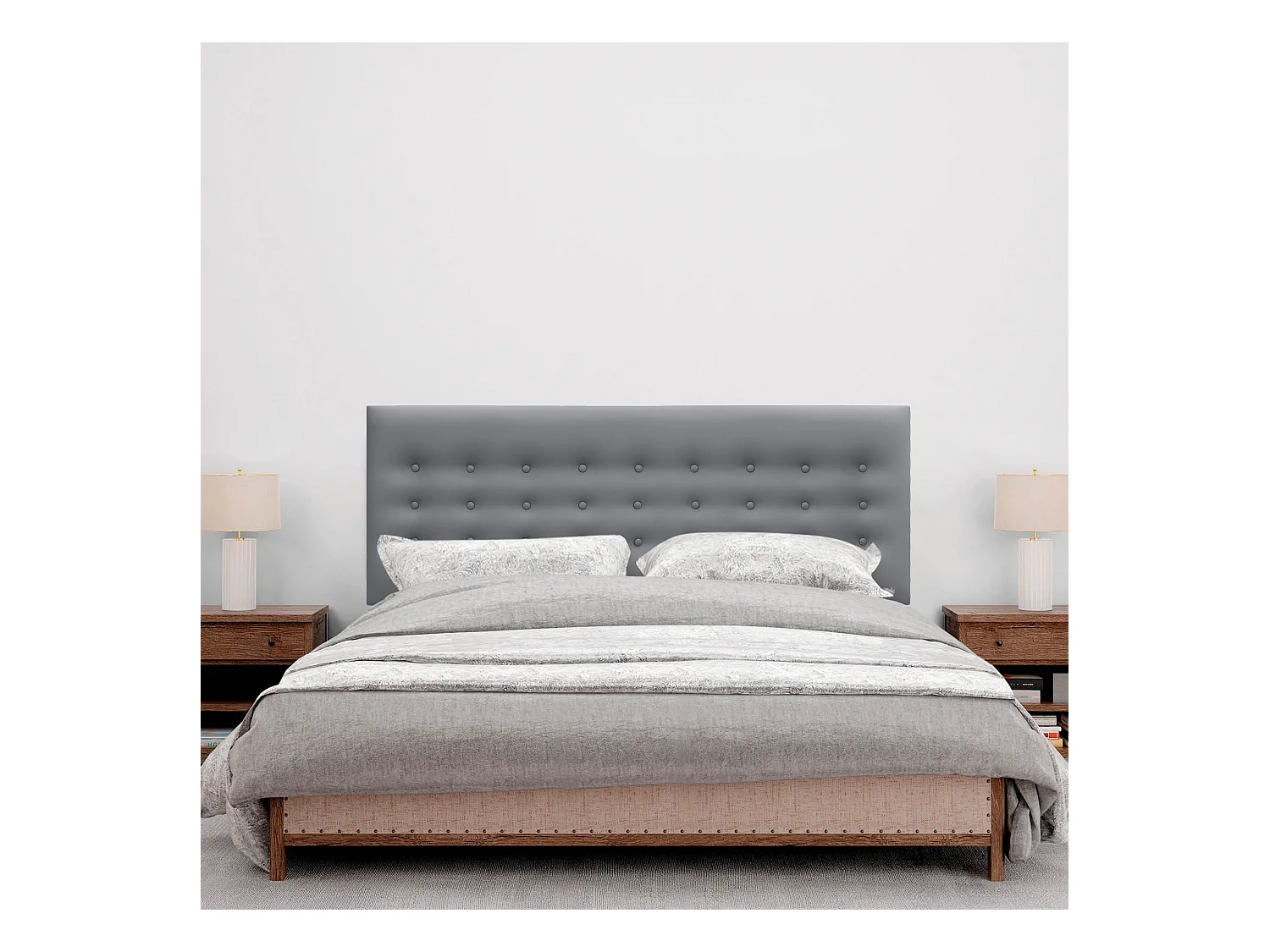 DHOME Testiera in ecopelle con 3 file di bottoni Testiera imbottita per letto di lusso (Grigio, 150cm)