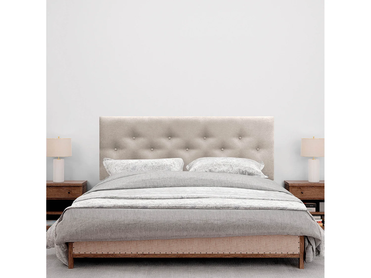 DHOME Tête de Lit en Tissu ACUALINE avec 3 Rangées Entrelacées de Boutons et Pieds Tête de Lit Capitonnée de Luxe(Beige, 150cm)