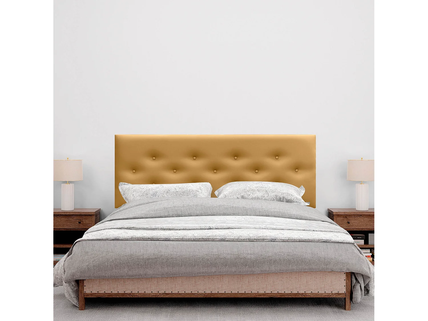 DHOME Tête de lit en simili cuir avec 3 rangées de boutons entrelacés Tête de lit rembourrée pour lit de luxe (Doré, 160cm)