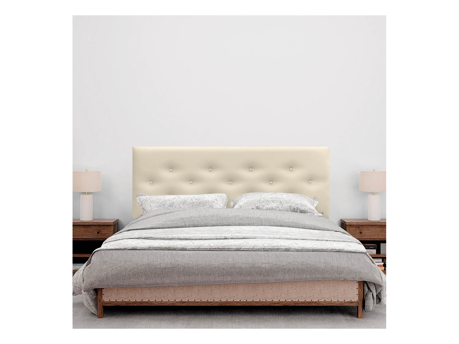 DHOME Tête de lit en simili cuir avec 3 rangées de boutons entrelacés Tête de lit rembourrée pour lit de luxe (Vanille, 160cm)