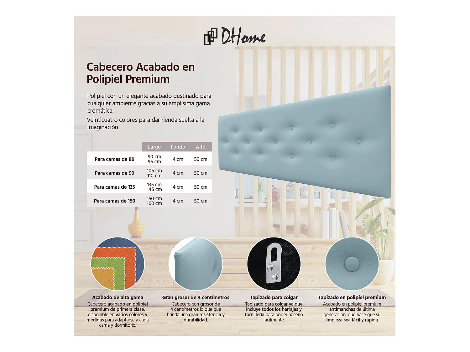 DHOME Tête de Lit en Similicuir avec 3 Rangées de Boutons Entrelacées Tête de Lit Rembourrée de Luxe (Bleu Ciel, 160cm)