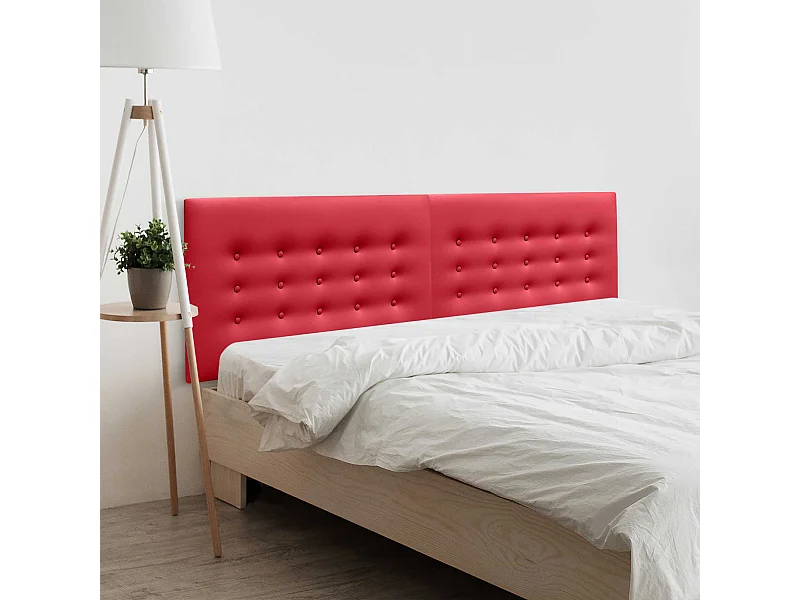 DHOME Testiera in Ecopelle con 3 File di Bottoni Testiera Imbottita Letto di Lusso (Rosso, 190cm (2 pezzi))