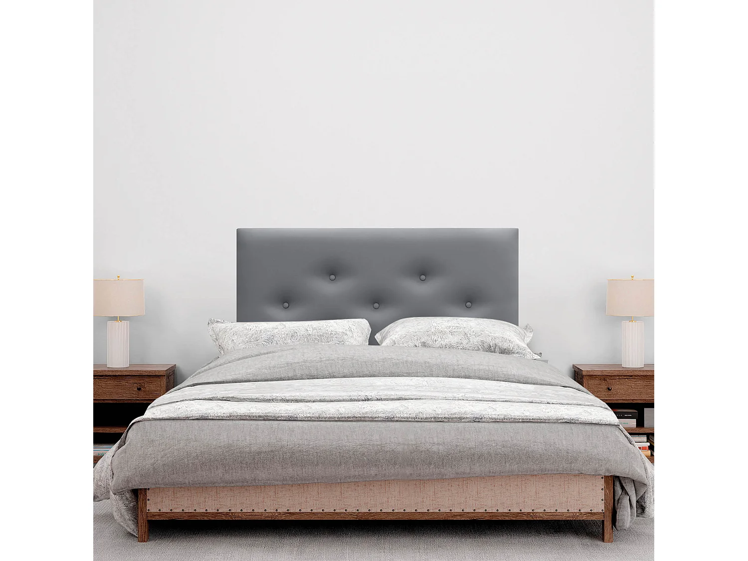DHOME Tête de Lit en Similicuir avec 3 Rangées de Boutons Entrelacées Tête de Lit Rembourrée de Luxe (Gris, 110cm)