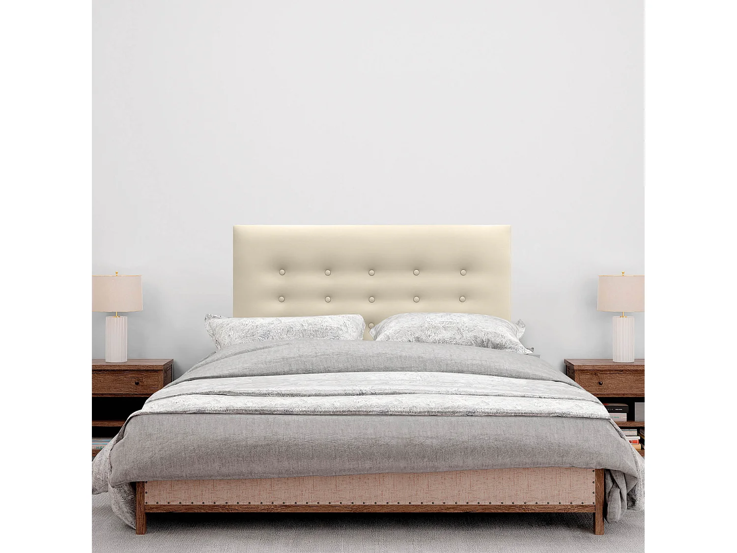 DHOME Tête de lit en simili cuir avec 3 rangées de boutons Tête de lit rembourrée pour lit de luxe (Vanille, 110cm)