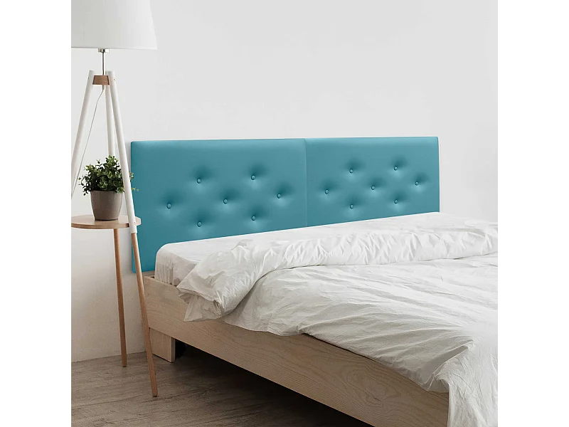 DHOME Tête de Lit en Similicuir avec 3 Rangées de Boutons Entrelacées Tête de Lit Rembourrée de Luxe (Turquoise, 210cm (2 pièces))
