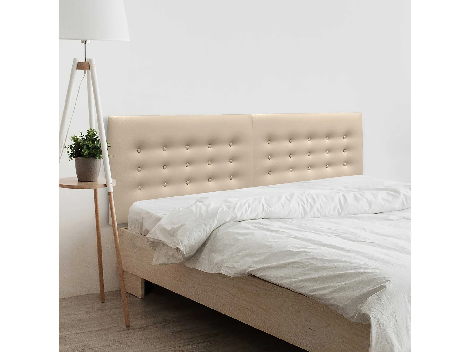 DHOME Kopfteil de Kunstleder mit 3 Knopfreihen gepolstertes luxuriöses Bettkopfteil (Beige, 220cm (2 piezas))