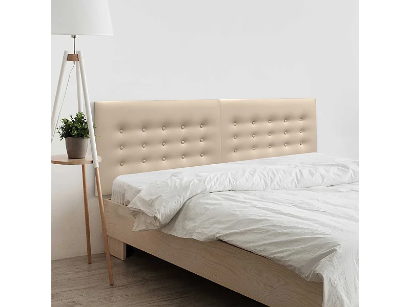 DHOME Kopfteil de Kunstleder mit 3 Knopfreihen gepolstertes luxuriöses Bettkopfteil (Beige, 220cm (2 piezas))