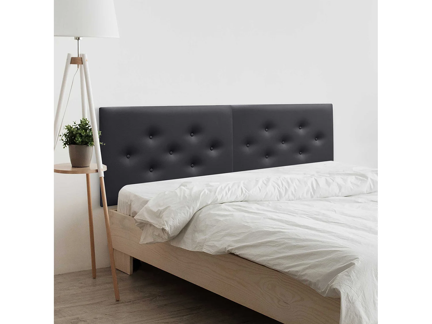 DHOME Tête de Lit en Similicuir avec 3 Rangées de Boutons Entrelacées Tête de Lit Rembourrée de Luxe (Noir, 160cm (2 pièces))