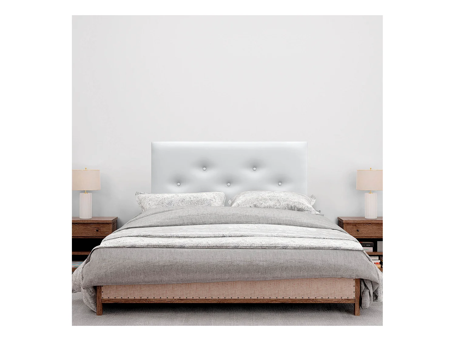 DHOME Tête de Lit en Similicuir avec 3 Rangées de Boutons Entrelacées Tête de Lit Rembourrée de Luxe (Blanc, 95cm)