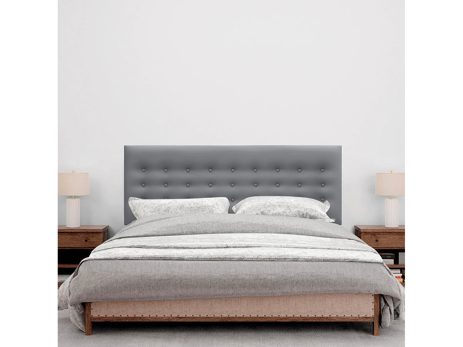 DHOME Tête de lit en simili cuir avec 3 rangées de boutons Tête de lit rembourrée pour lit de luxe (Gris, 135cm)