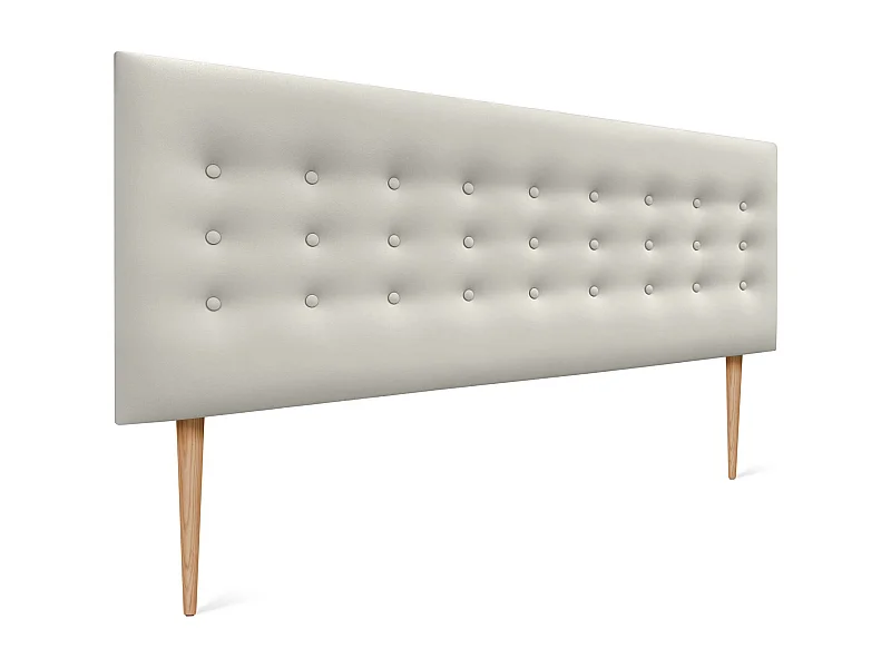 DHOME Kopfteil de Kunstleder mit 3 Knopfreihen und Beinen gepolstertes luxuriöses Bettkopfteil (Blanco Hueso, 135cm)