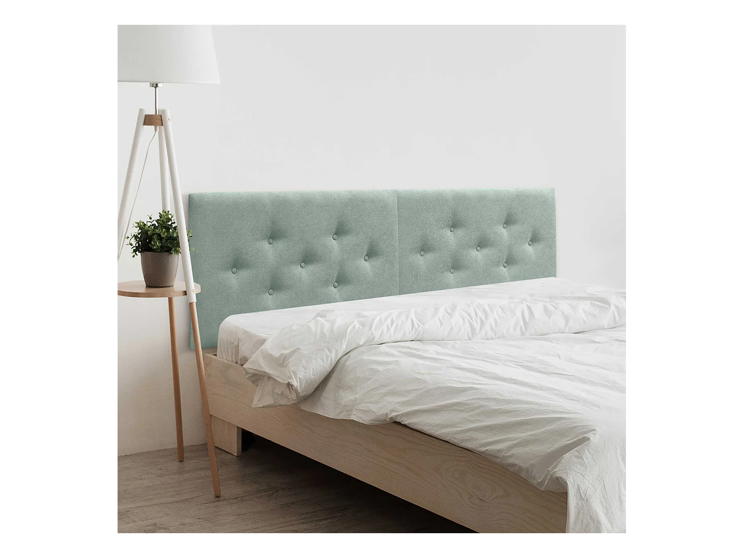 DHOME Tête de Lit en Tissu ACUALINE avec 3 Rangées Entrelacées de Boutons Tête de Lit Capitonnée de Luxe(Vert d’eau, 190cm (2 pièces))