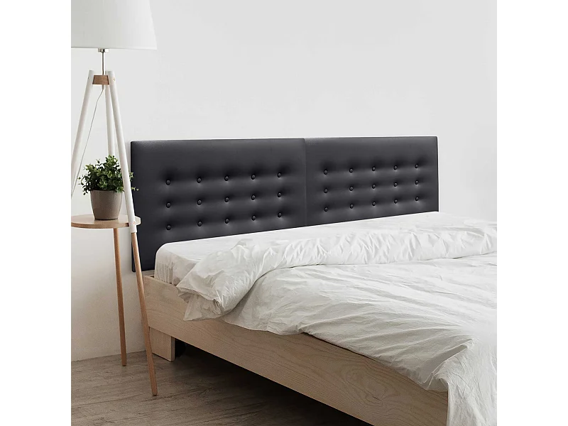DHOME Testiera in Ecopelle con 3 File di Bottoni Testiera Imbottita Letto di Lusso (Nero, 220cm (2 pezzi))