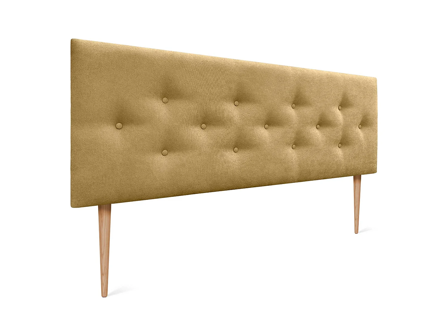 DHOME Tête de Lit en Tissu ACUALINE avec 3 Rangées Entrelacées de Boutons et Pieds Tête de Lit Capitonnée de Luxe(Moutarde, 135cm)