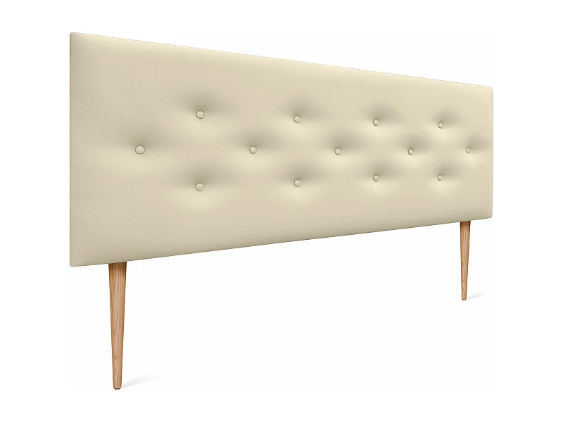 DHOME Kunstleder-Kopfteil mit 3 versetzten Knopfreihen und Füßen, luxuriöses gepolstertes Bettkopfteil (Vanille, 135cm)