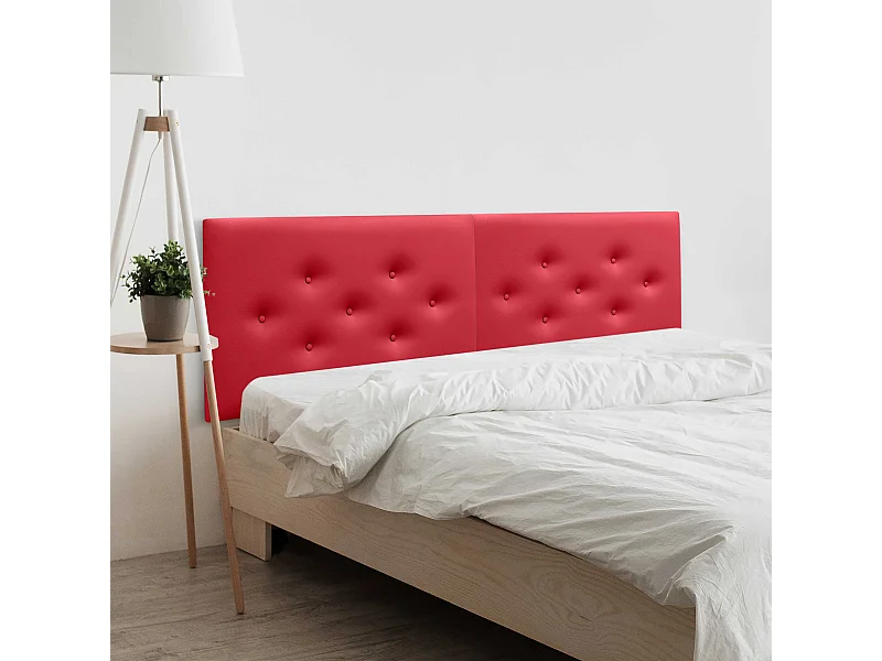 DHOME Tête de Lit en Similicuir avec 3 Rangées de Boutons Entrelacées Tête de Lit Rembourrée de Luxe (Rouge, 190cm (2 pièces))
