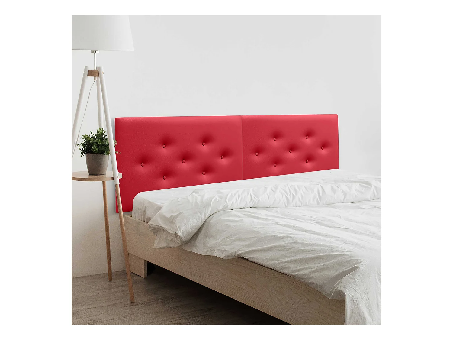 DHOME Tête de Lit en Similicuir avec 3 Rangées de Boutons Entrelacées Tête de Lit Rembourrée de Luxe (Rouge, 190cm (2 pièces))