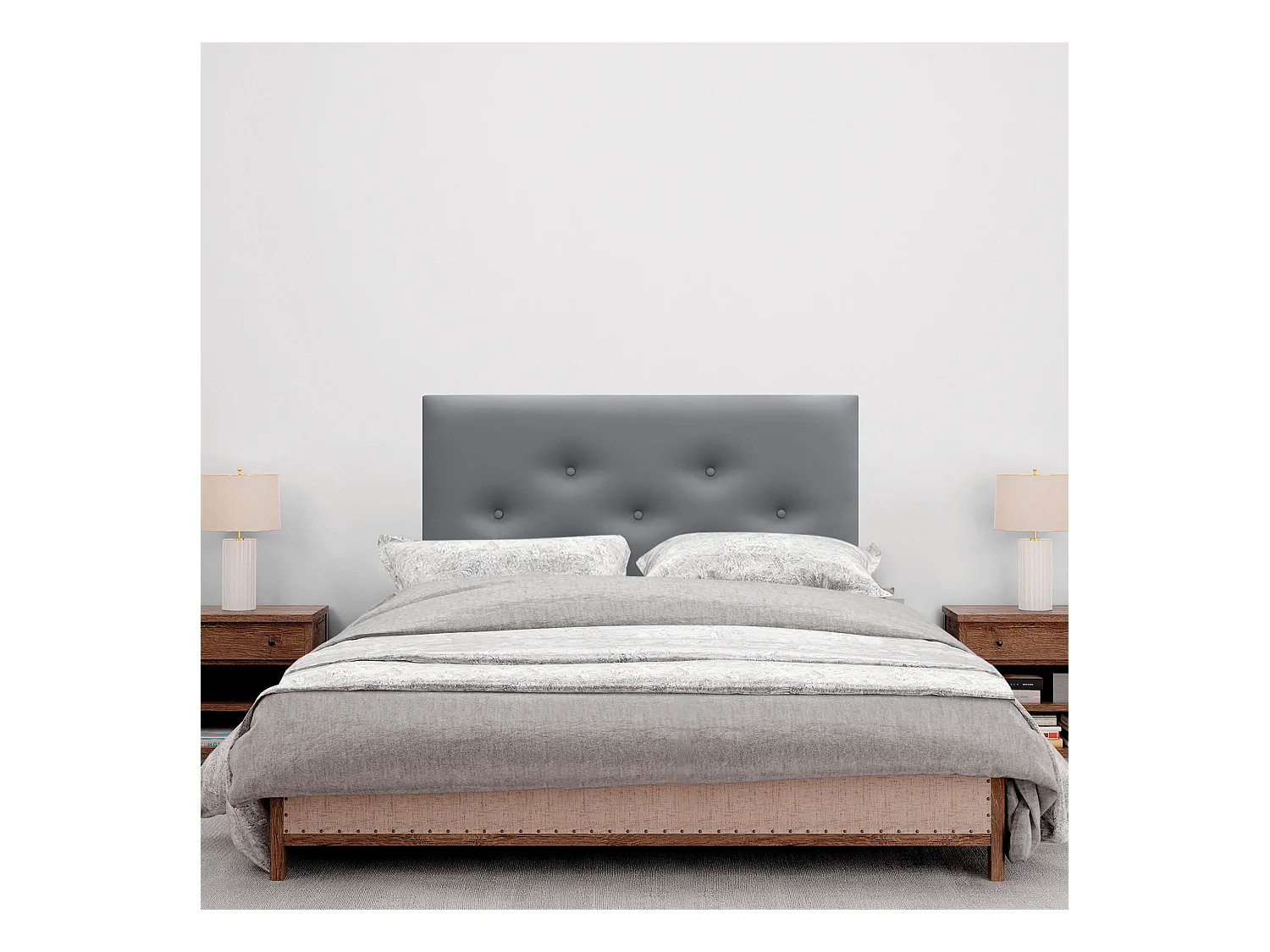 DHOME Tête de lit en simili cuir avec 3 rangées de boutons entrelacés Tête de lit rembourrée pour lit de luxe (Gris, 95cm)