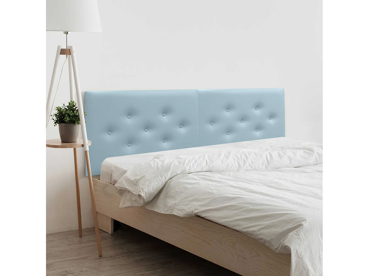 DHOME Tête de Lit en Similicuir avec 3 Rangées de Boutons Entrelacées Tête de Lit Rembourrée de Luxe (Bleu Ciel, 180cm (2 pièces))