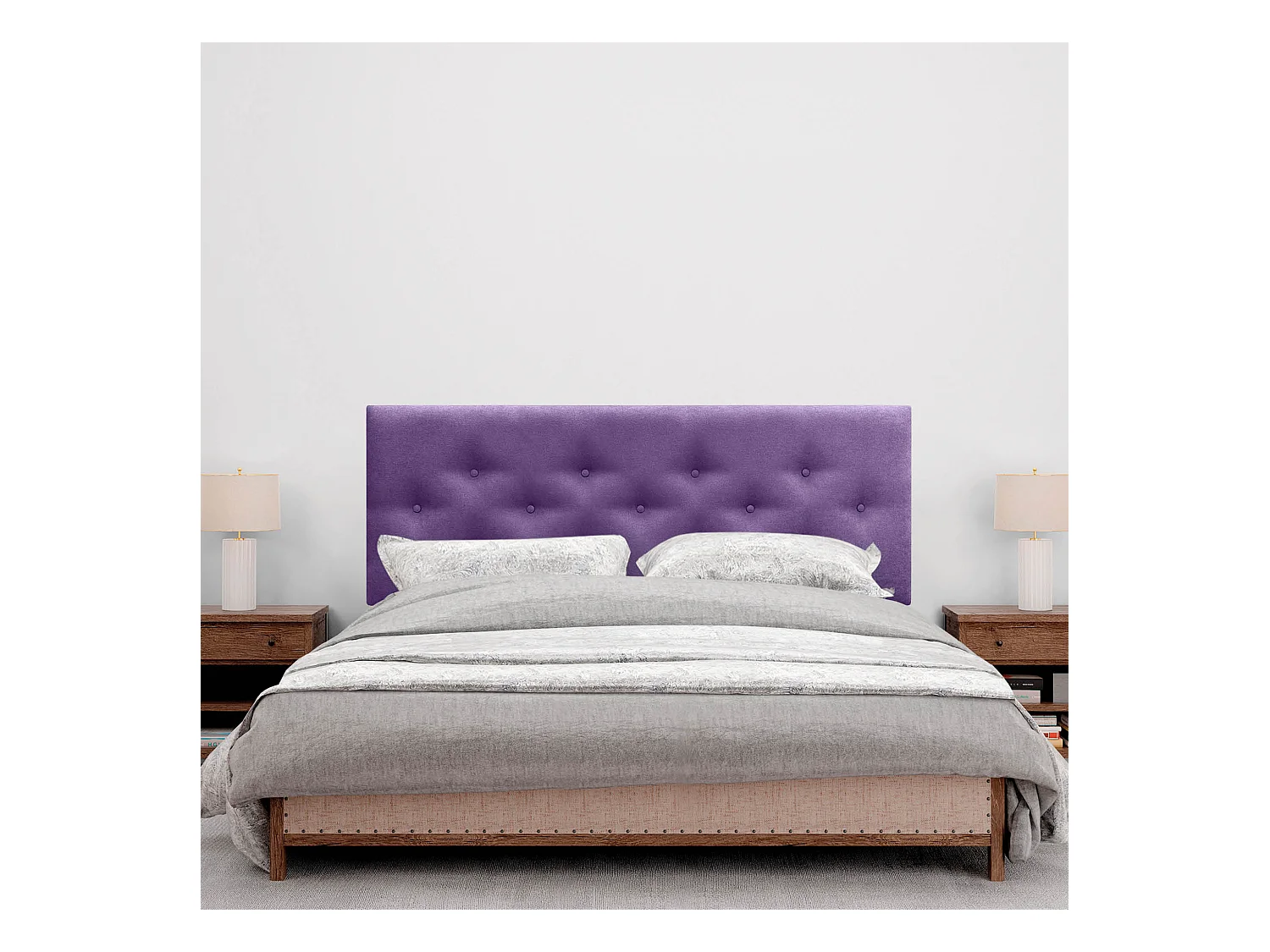 DHOME Tête de Lit en Tissu ACUALINE avec 3 Rangées Entrelacées de Boutons et Pieds Tête de Lit Capitonnée de Luxe(Lilas, 135cm)