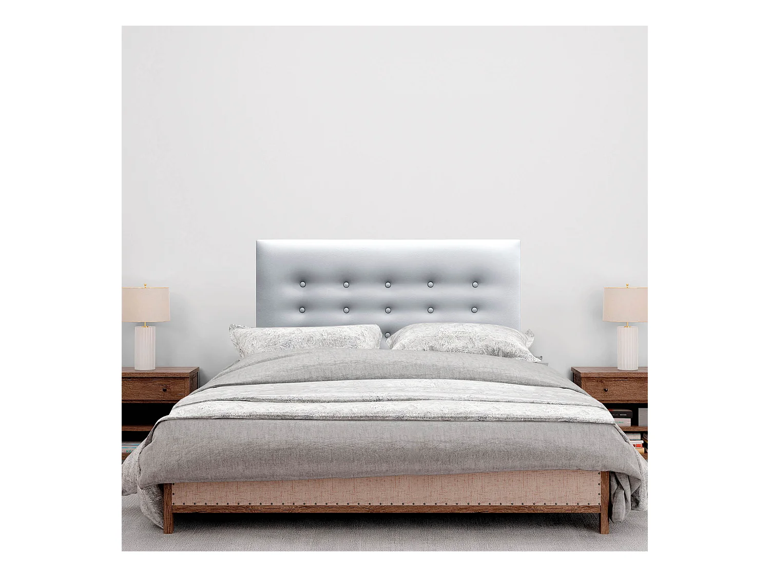 DHOME Testiera in ecopelle con 3 file di bottoni Testiera imbottita per letto di lusso (Argento, 105cm)