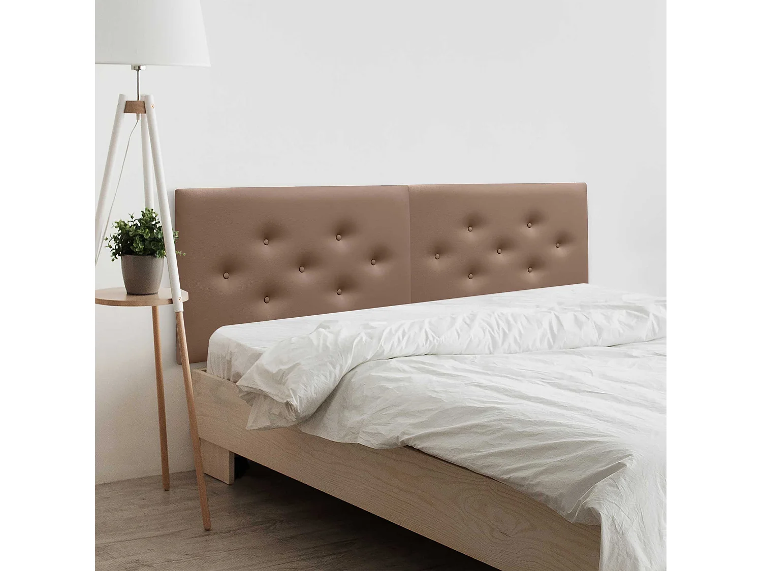 DHOME Tête de Lit en Similicuir avec 3 Rangées de Boutons Entrelacées Tête de Lit Rembourrée de Luxe (Argile, 160cm (2 pièces))