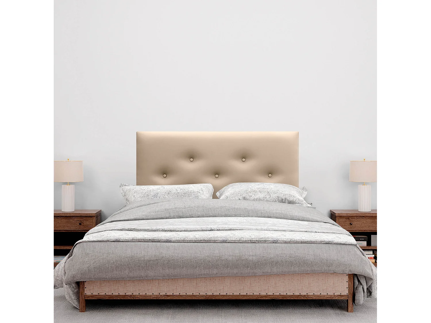 DHOME Tête de Lit en Similicuir avec 3 Rangées de Boutons Entrelacées Tête de Lit Rembourrée de Luxe (Champagne, 105cm)