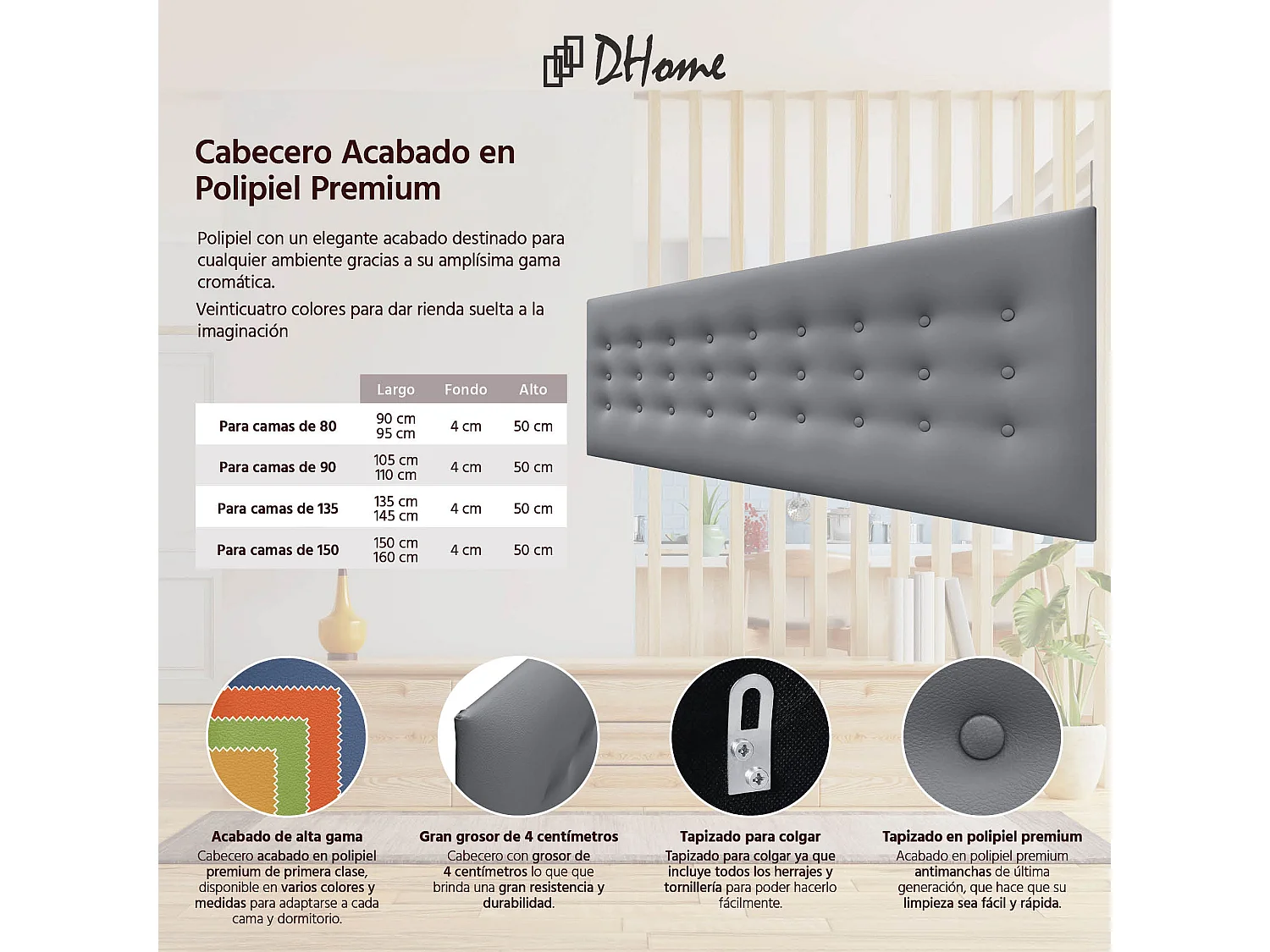 DHOME Tête de Lit en Similicuir avec 3 Rangées de Boutons Tête de Lit Rembourrée de Luxe (Gris, 160cm)