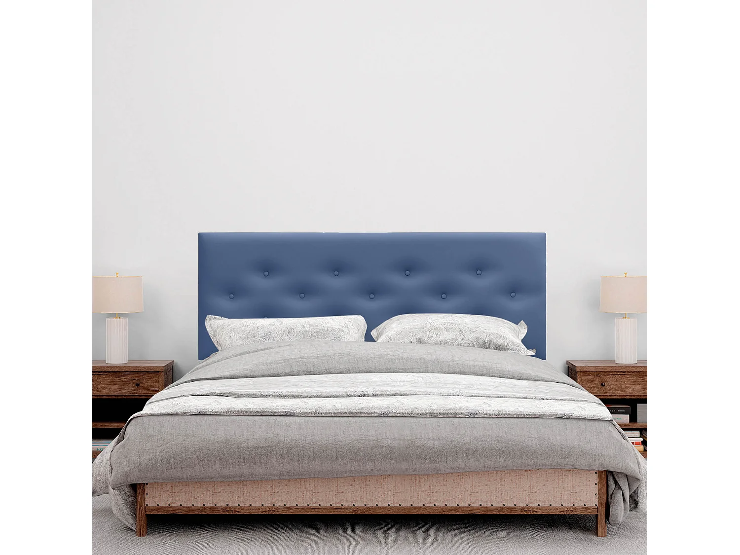 DHOME Tête de Lit en Similicuir avec 3 Rangées de Boutons Entrelacées Tête de Lit Rembourrée de Luxe (Bleu, 160cm)