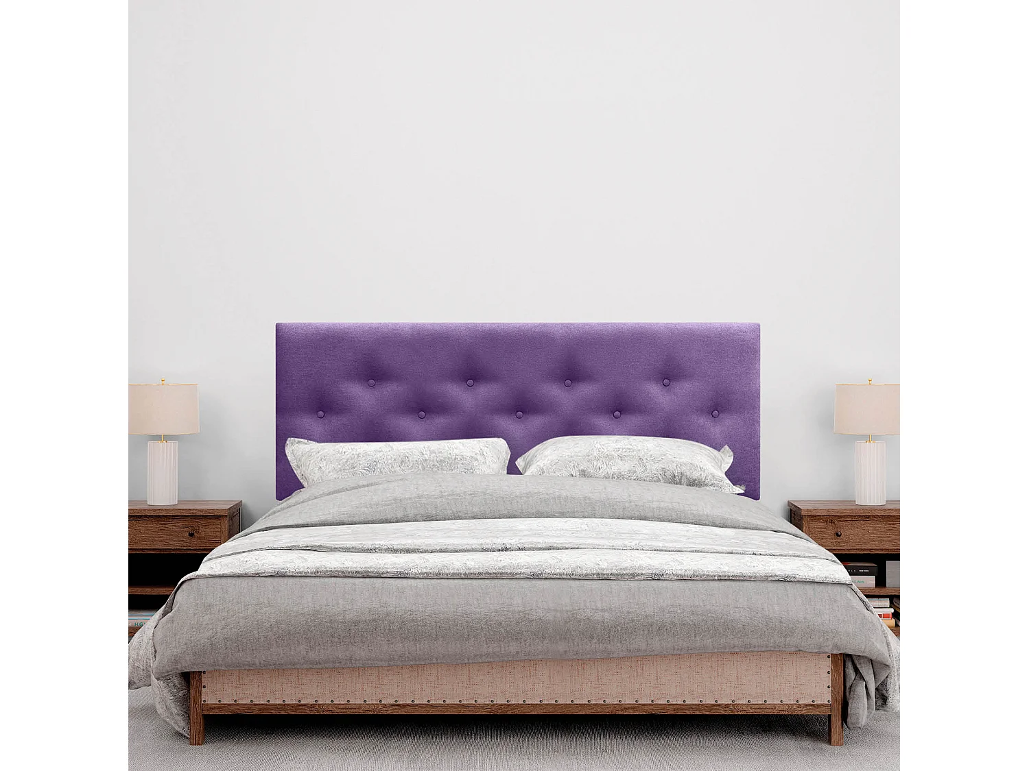 DHOME Tête de Lit en Tissu ACUALINE avec 3 Rangées Entrelacées de Boutons et Pieds Tête de Lit Capitonnée de Luxe(Lilas, 145cm)