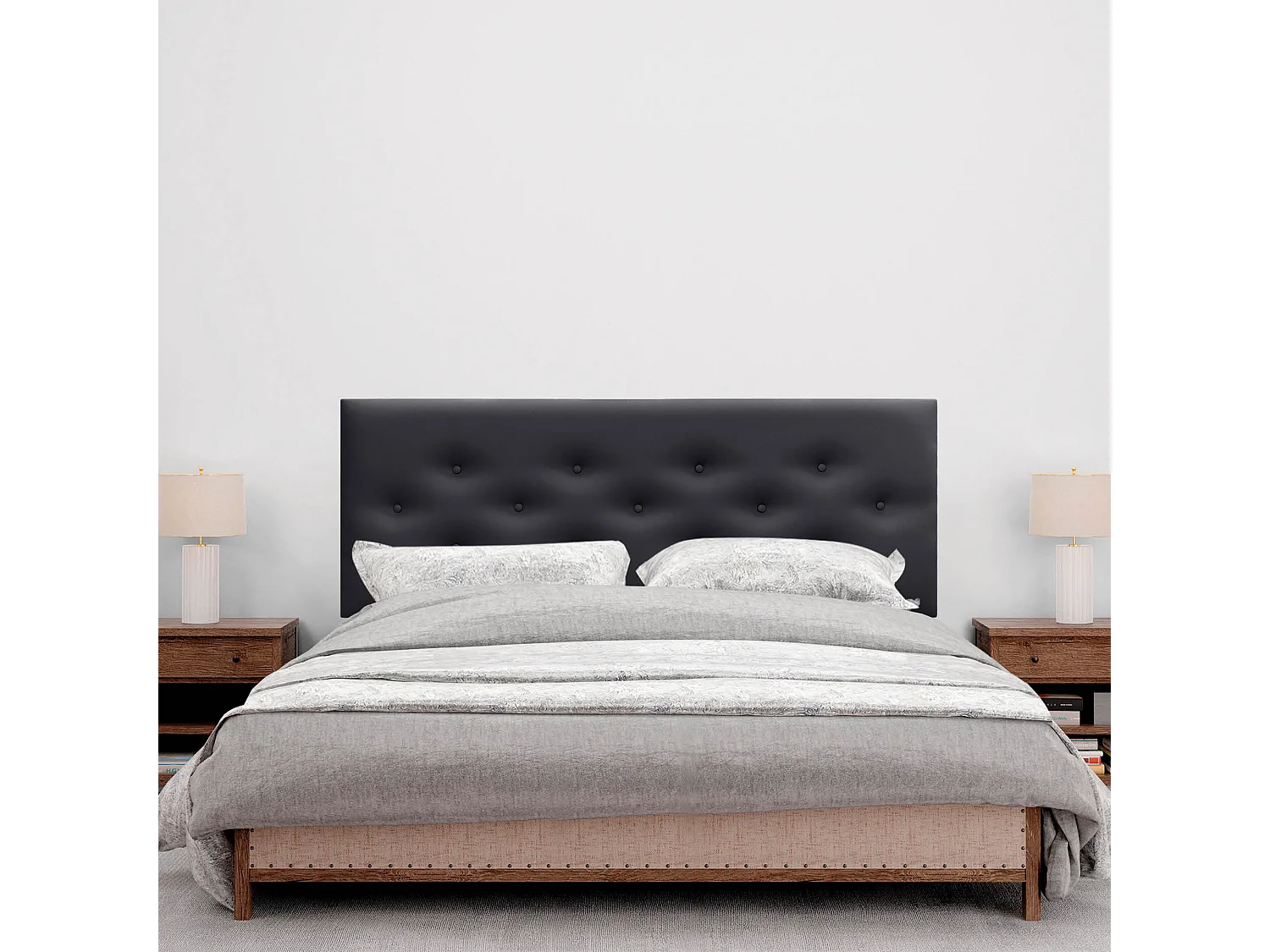 DHOME Kopfteil aus Kunstleder mit 3 versetzten Knopf-Reihen, luxuriös gepolstertes Bettkopfteil (Schwarz, 160cm)