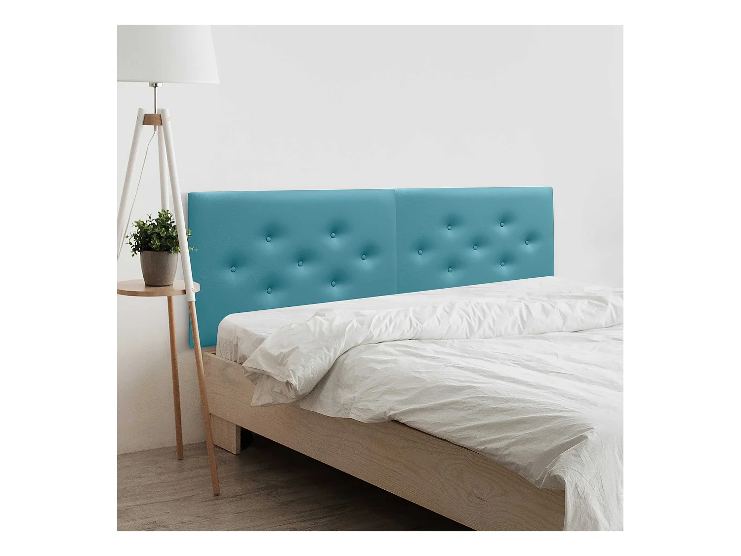 DHOME Tête de Lit en Similicuir avec 3 Rangées de Boutons Entrelacées Tête de Lit Rembourrée de Luxe (Turquoise, 160cm (2 pièces))