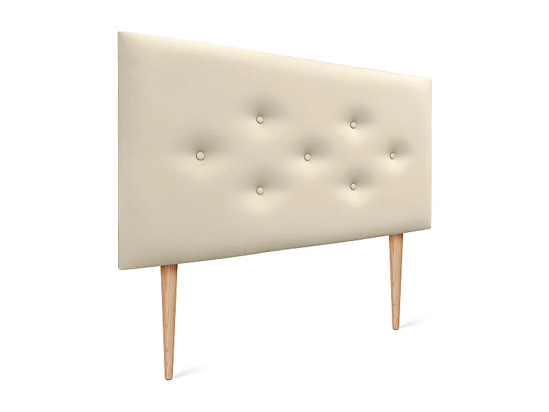 DHOME Kunstleder-Kopfteil mit 3 versetzten Knopfreihen und Füßen, luxuriöses gepolstertes Bettkopfteil (Vanille, 95cm)