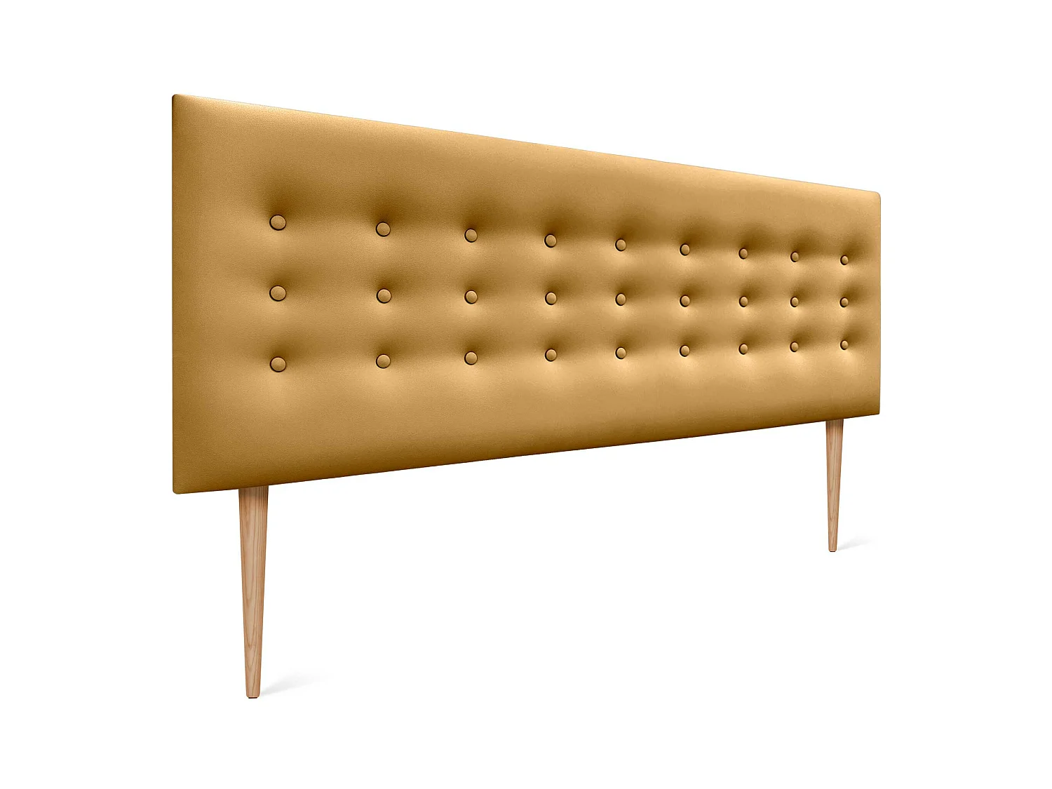 DHOME Testiera in ecopelle con 3 file di bottoni Testiera imbottita per letto di lusso (Dorato, 145cm)