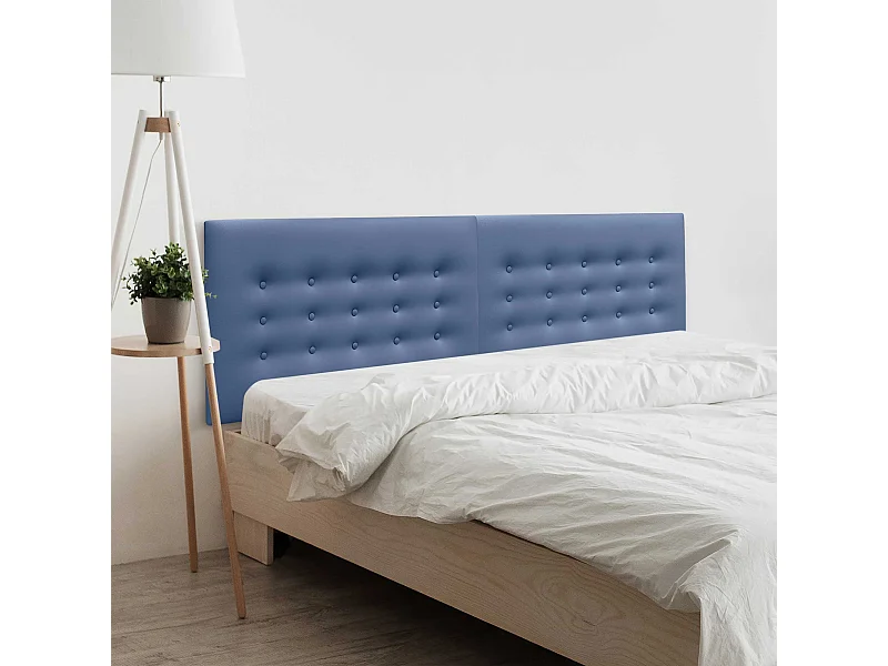DHOME Tête de Lit en Similicuir avec 3 Rangées de Boutons Tête de Lit Rembourrée de Luxe (Bleu, 190cm (2 pièces))