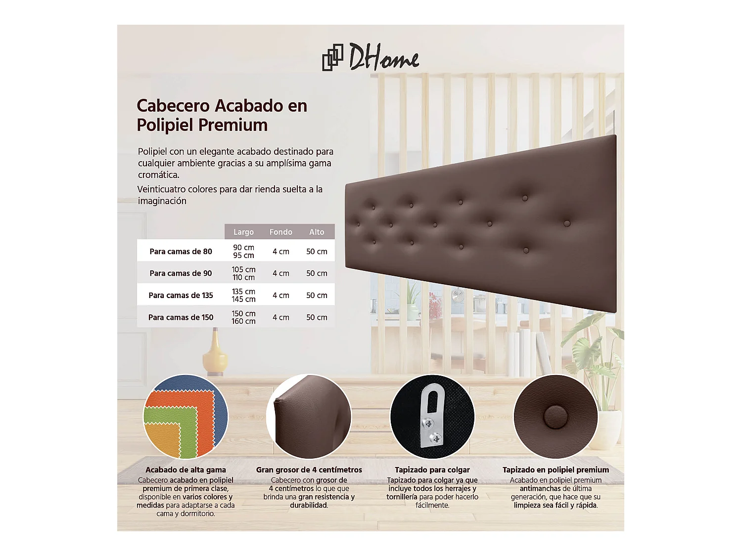 DHOME Tête de Lit en Similicuir avec 3 Rangées de Boutons Entrelacées Tête de Lit Rembourrée de Luxe (Chocolat, 160cm)