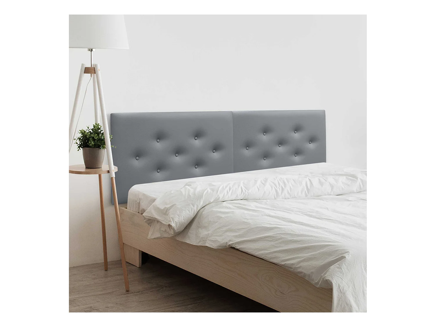 DHOME Tête de Lit en Similicuir avec 3 Rangées de Boutons Entrelacées Tête de Lit Rembourrée de Luxe (Gris, 220cm (2 pièces))
