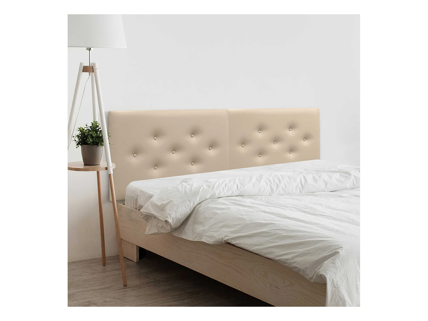 DHOME Tête de Lit en Similicuir avec 3 Rangées de Boutons Entrelacées Tête de Lit Rembourrée de Luxe (Beige, 210cm (2 pièces))