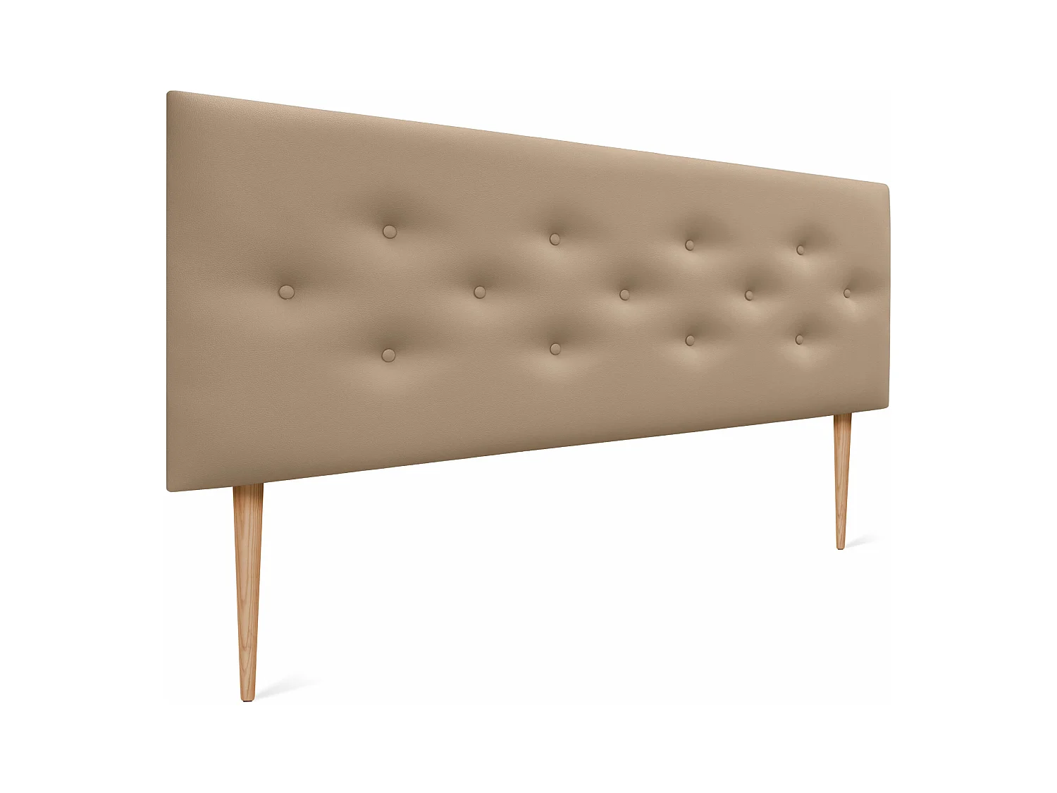 DHOME Cabecero de Polipiel con 3 Hileras Intercaladas de Botones y Patas Cabezal Tapizado Cama Lujo (Marrón Claro, 135cm)