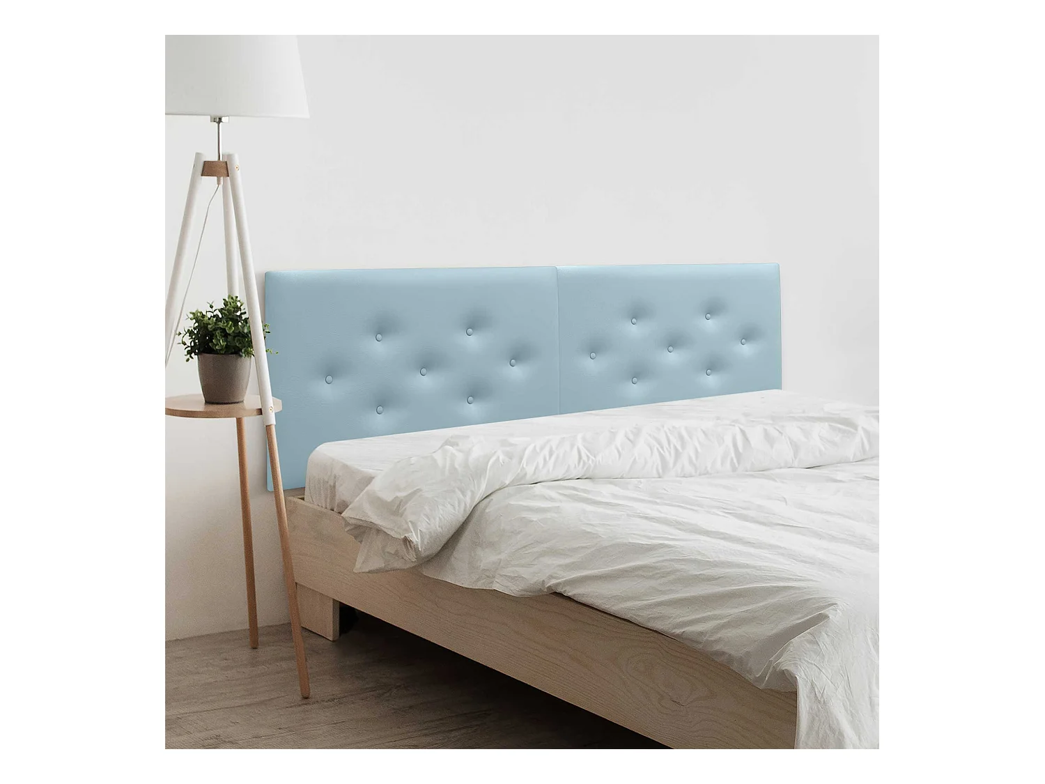 DHOME Tête de Lit en Similicuir avec 3 Rangées de Boutons Entrelacées Tête de Lit Rembourrée de Luxe (Bleu Ciel, 160cm (2 pièces))