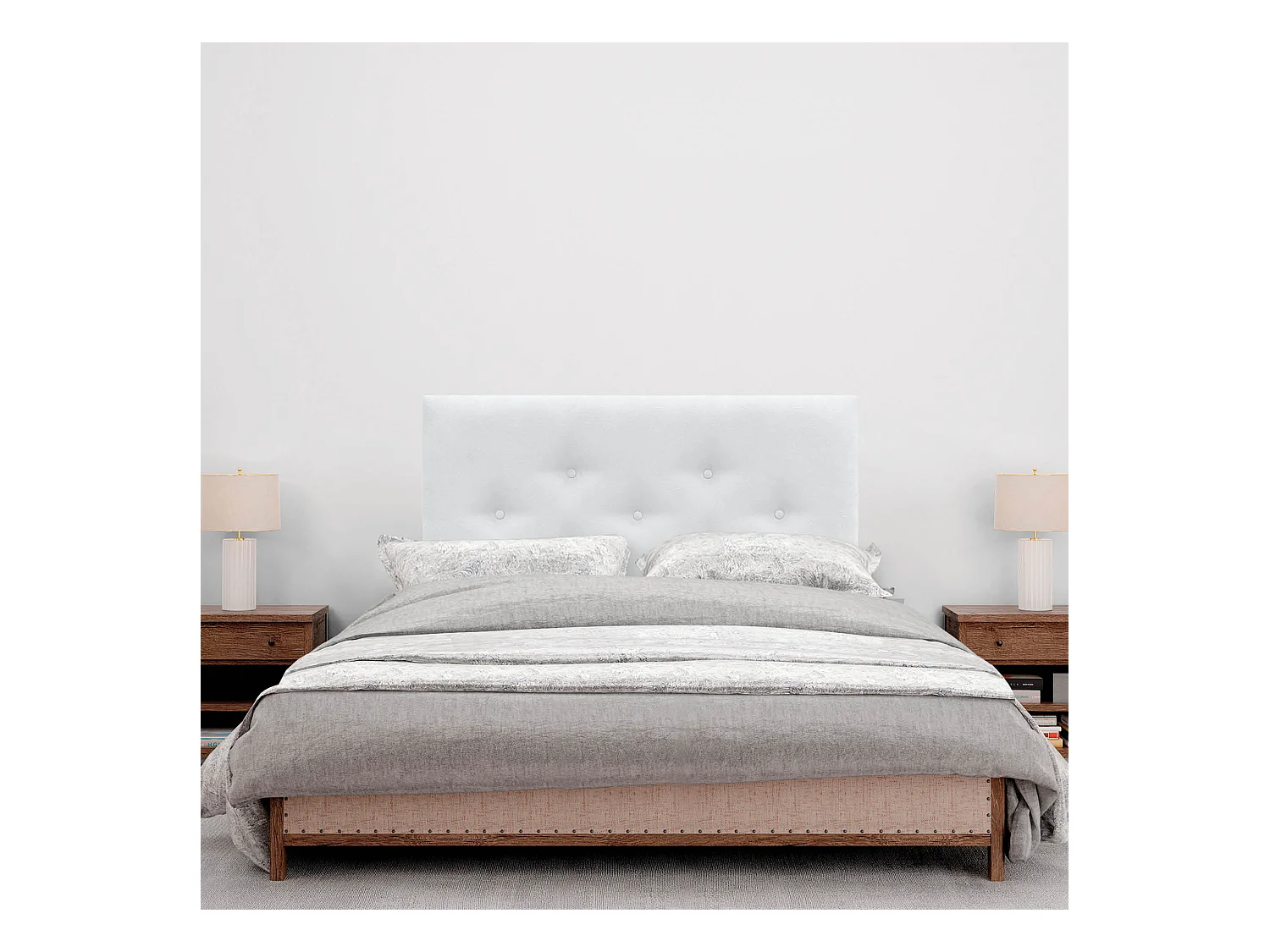 DHOME Tête de Lit en Tissu ACUALINE avec 3 Rangées Entrelacées de Boutons et Pieds Tête de Lit Capitonnée de Luxe(Blanc, 110cm)